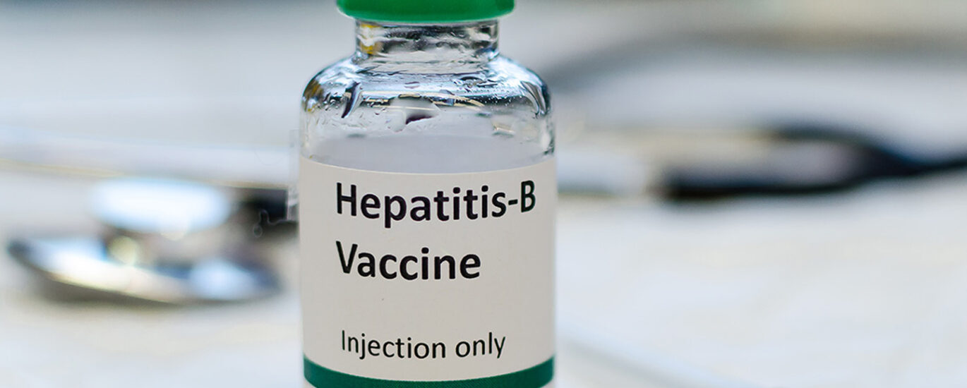 Hepatitis B vaccine vial - A medical vial containing the Hepatitis B vaccine, a crucial immunisation for protecting against Hepatitis B virus and liver diseases.